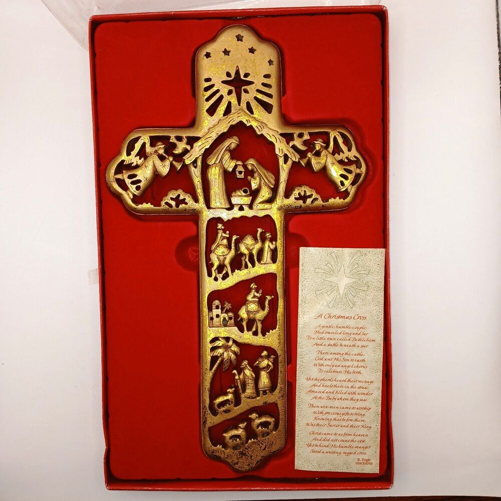 Christmas Cross Nativity Scene Wall Hanging Gilded R. Fogle Dicksons New in Box